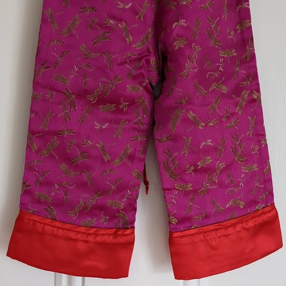 18M Mimi & Maggie Pink Red Gold Pants Shiny Dragonfly Drawstring Bottoms